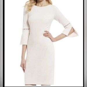 NEW Calvin Klein Petal Pink Pearl Trim Bell Sleeves Shift Dress